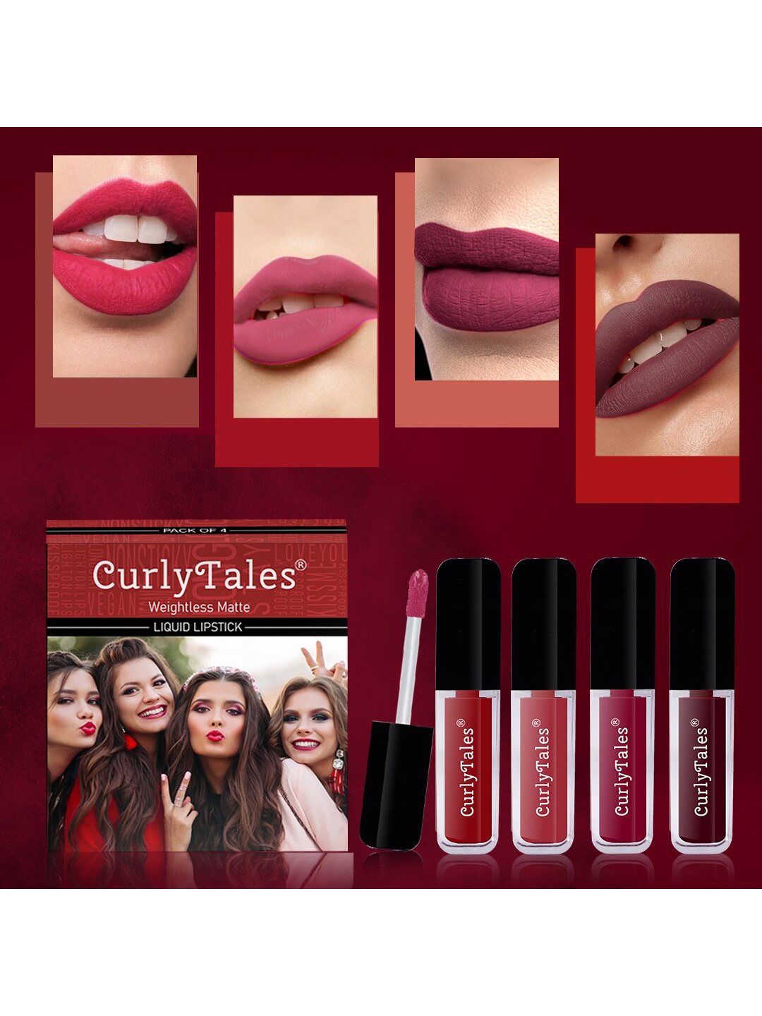 

CurlyTales Set of 4 Weightless Matte Long Lasting Liquid Lipsticks - 3 ml each, Multi