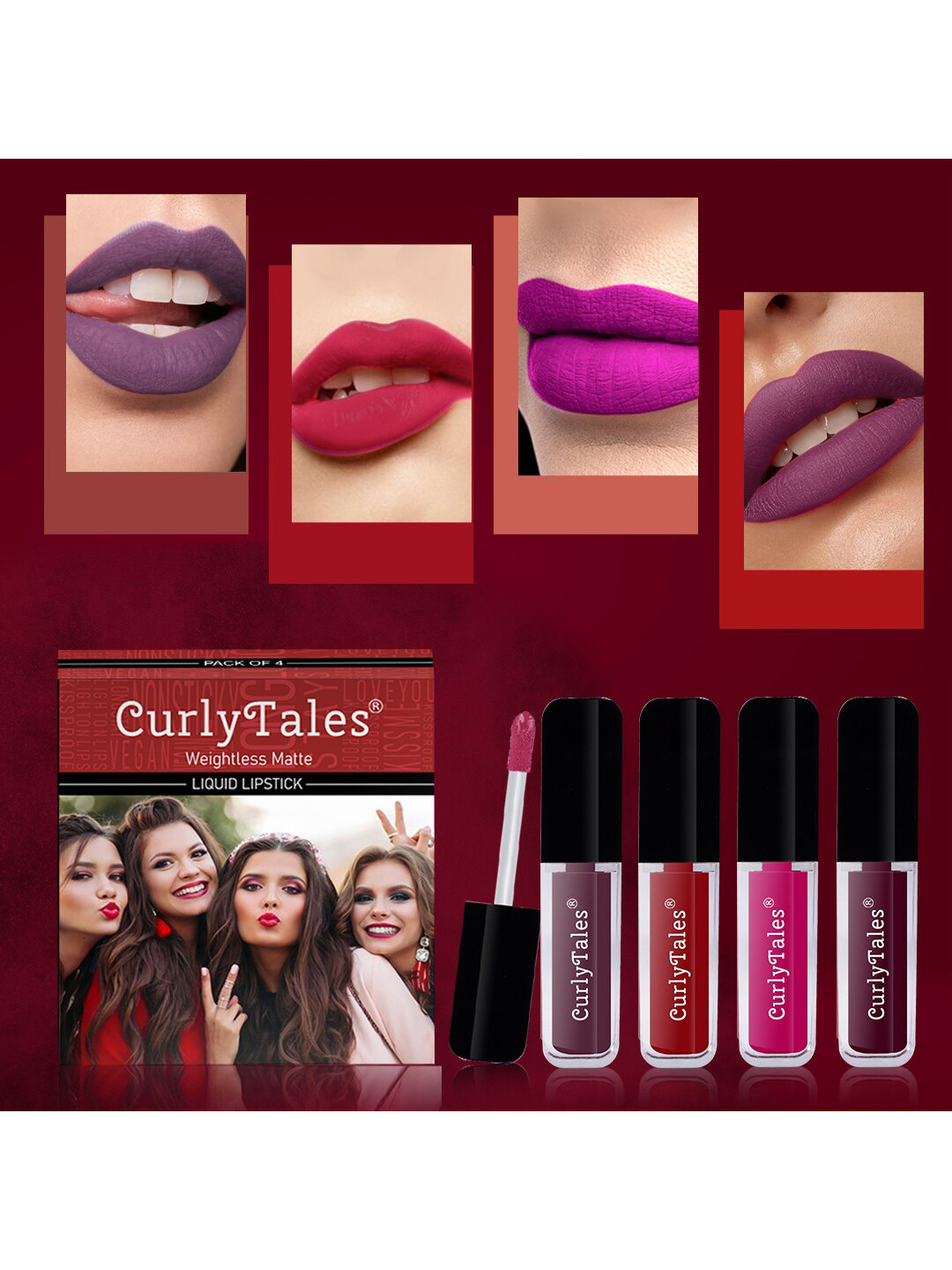 

CurlyTales Set of 4 Weightless Matte Long Lasting Liquid Lipsticks - 4 ml each, Multi