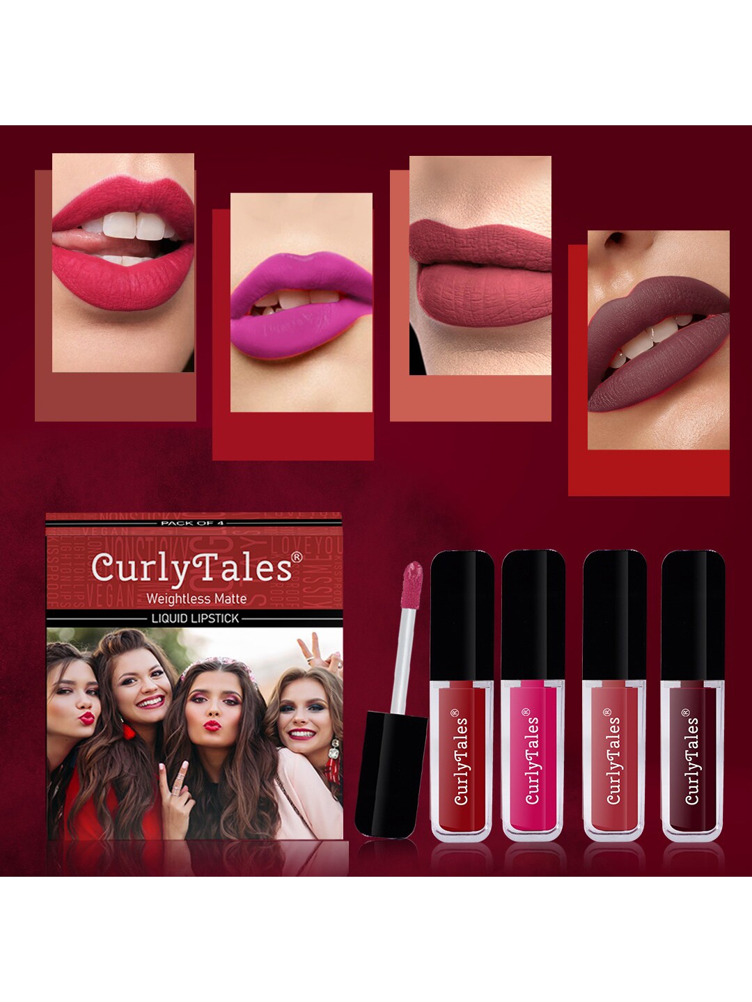 

CurlyTales Set of 4 Weightless Matte Liquid Lipsticks - 4 ml each, Pink