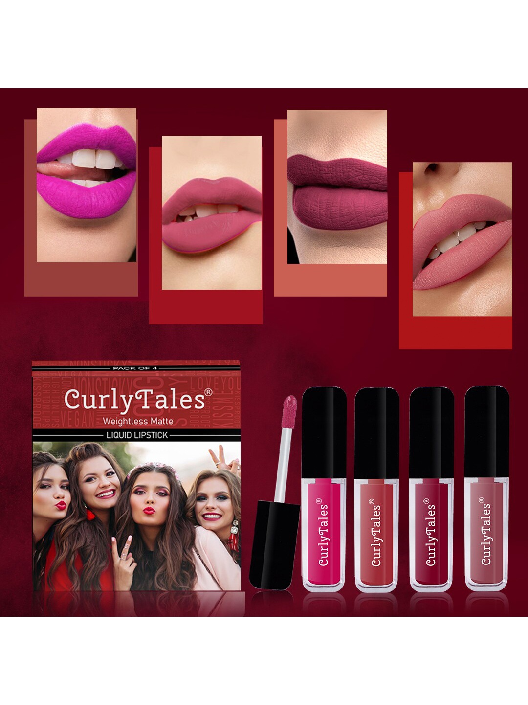 

CurlyTales Set of 4 Weightless Matte Liquid Lipsticks - 4 ml each, Nude