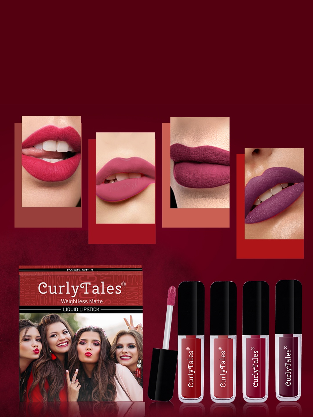 

CurlyTales Set of 4 Weightless Matte Liquid Lipsticks 3 ml Each - Shade 03, 06, 07, 15, Red