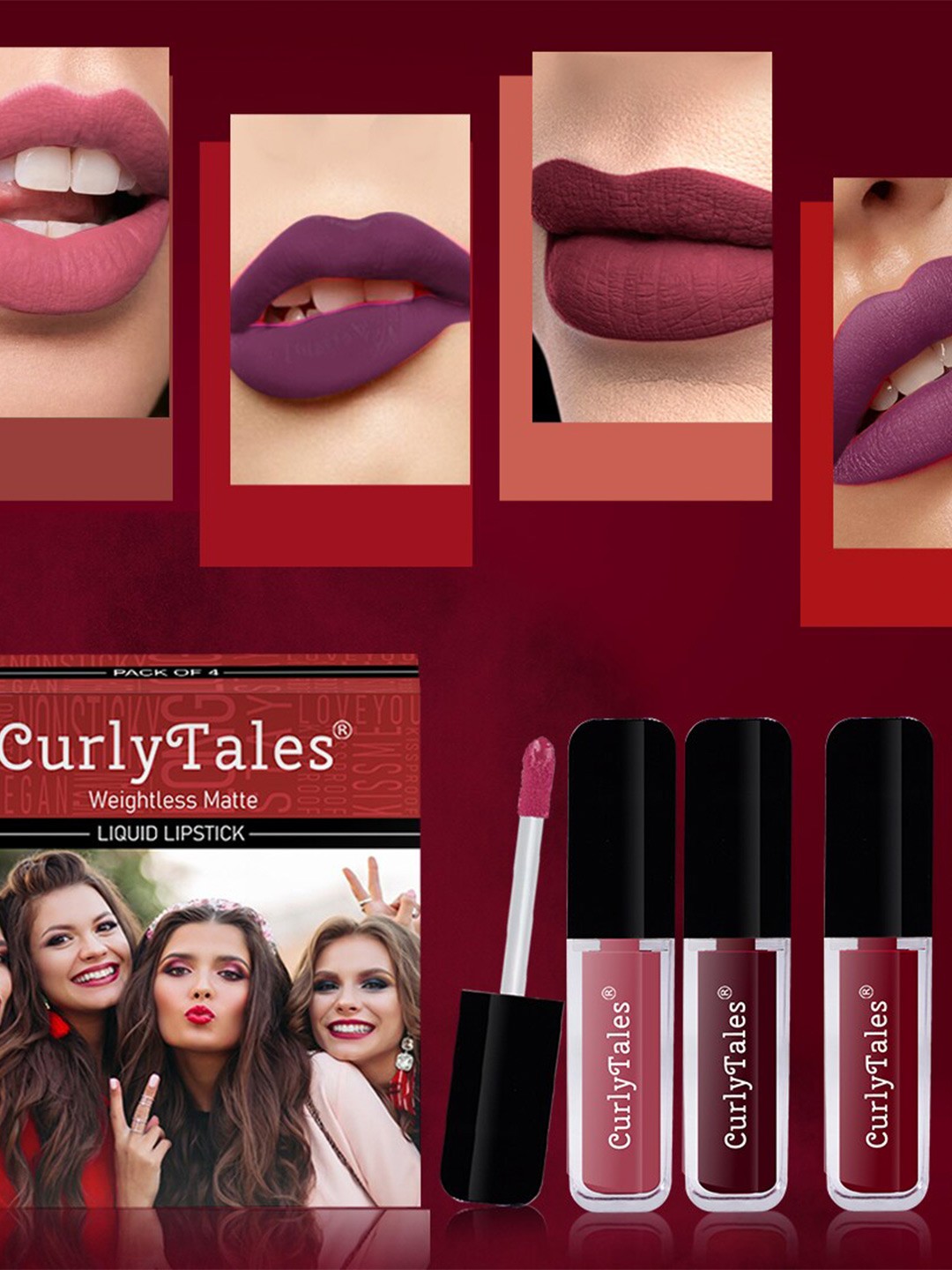 

CurlyTales Set of 4 Weightless Matte Long Lasting Liquid Lipsticks - 4 ml each, Multi