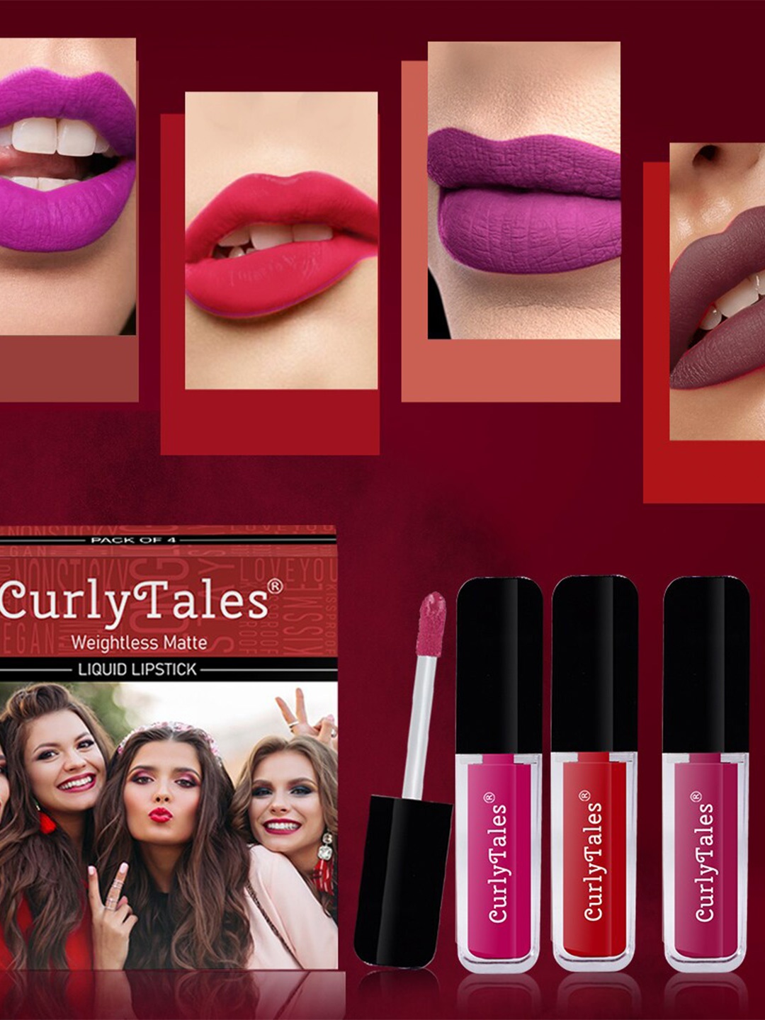 

CurlyTales Set of 4 Weightless Matte Long Lasting Liquid Lipsticks - 4 ml each, Multi