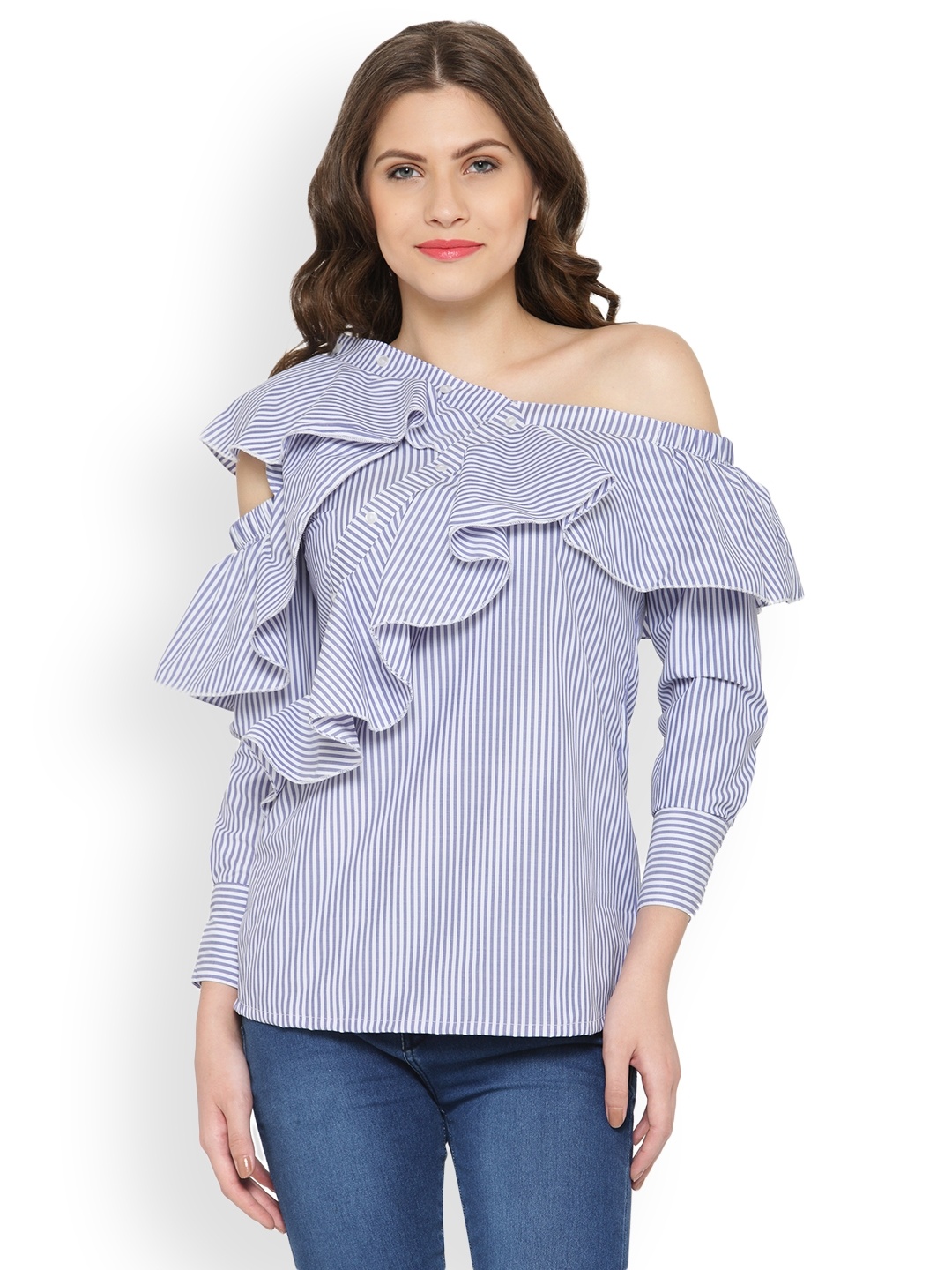 

plusS Women Blue Striped Top