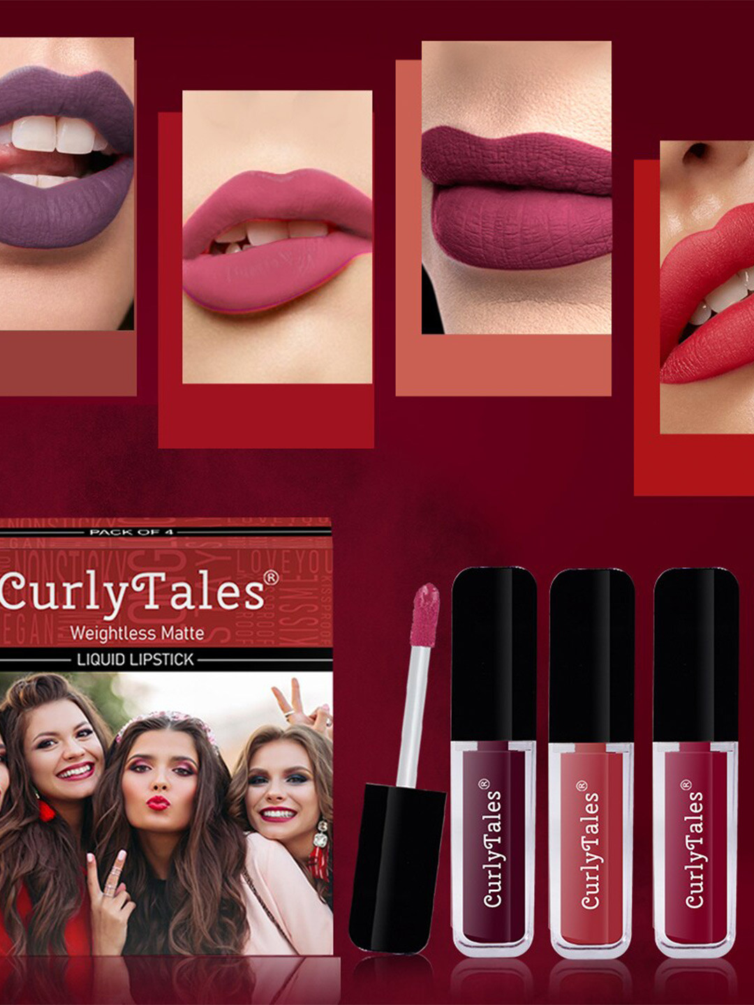 

CurlyTales Set of 4 Weightless Matte Long Lasting Liquid Lipsticks - 4 ml each, Multi
