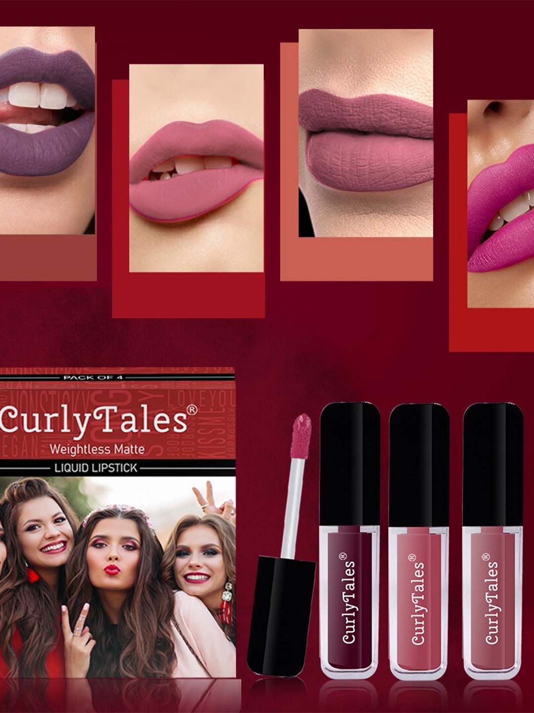 

CurlyTales Set of 4 Weightless Matte Long Lasting Liquid Lipsticks - 4 ml each, Multi