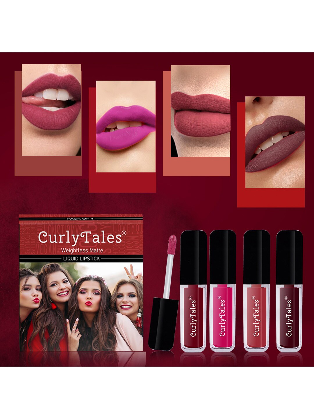 

CurlyTales Set of 4 Weightless Matte Liquid Lipsticks 3ml Each - Shade 14 + 05 + 06 + 13, Pink