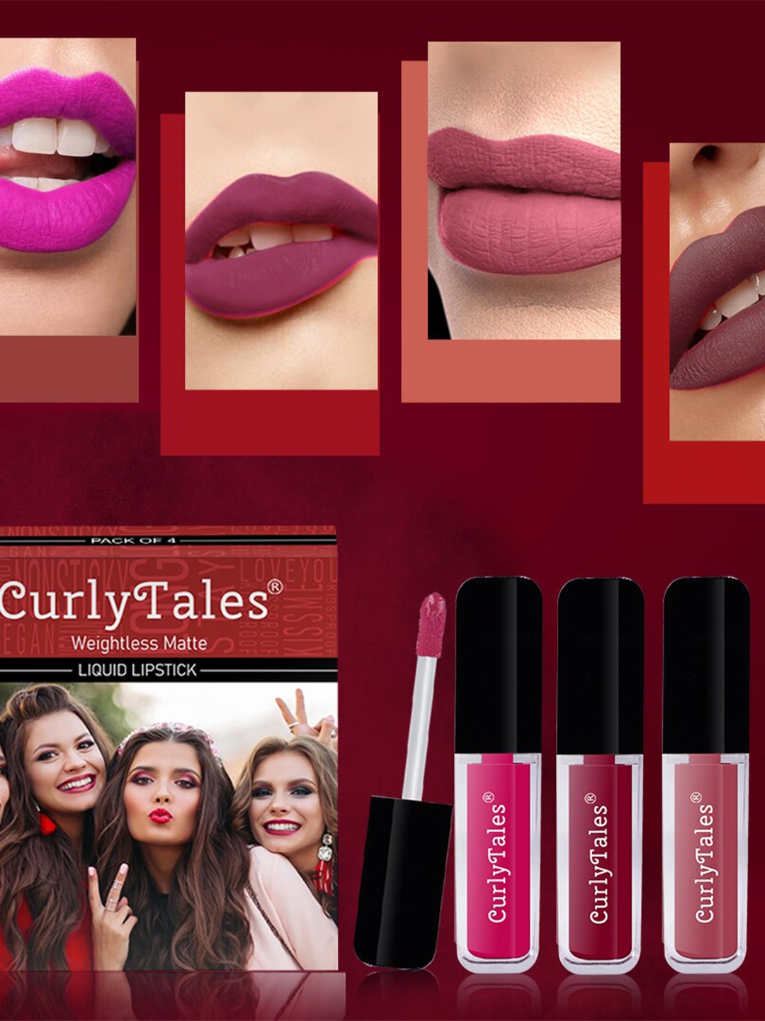 

CurlyTales Set of 4 Weightless Matte Long Lasting Liquid Lipsticks - 4 ml each, Multi