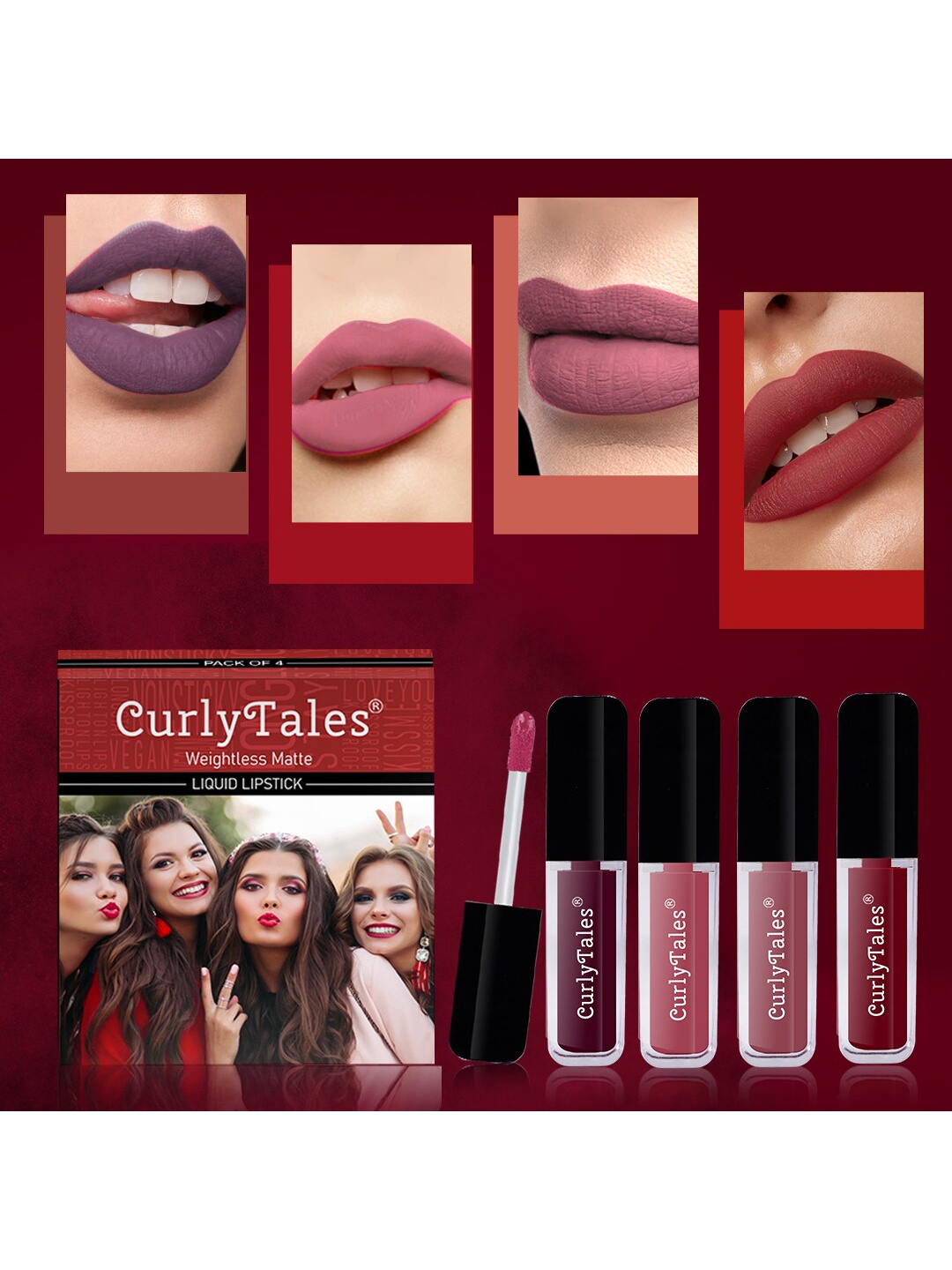 

CurlyTales Set of 4 Weightless Matte Long Lasting Liquid Lipsticks - 4 ml each, Multi