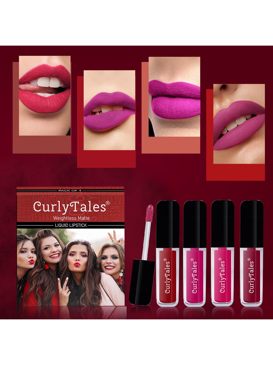 

CurlyTales Set Of 4 Weightless Matte Liquid Lipstick - 3 ml Each, Red