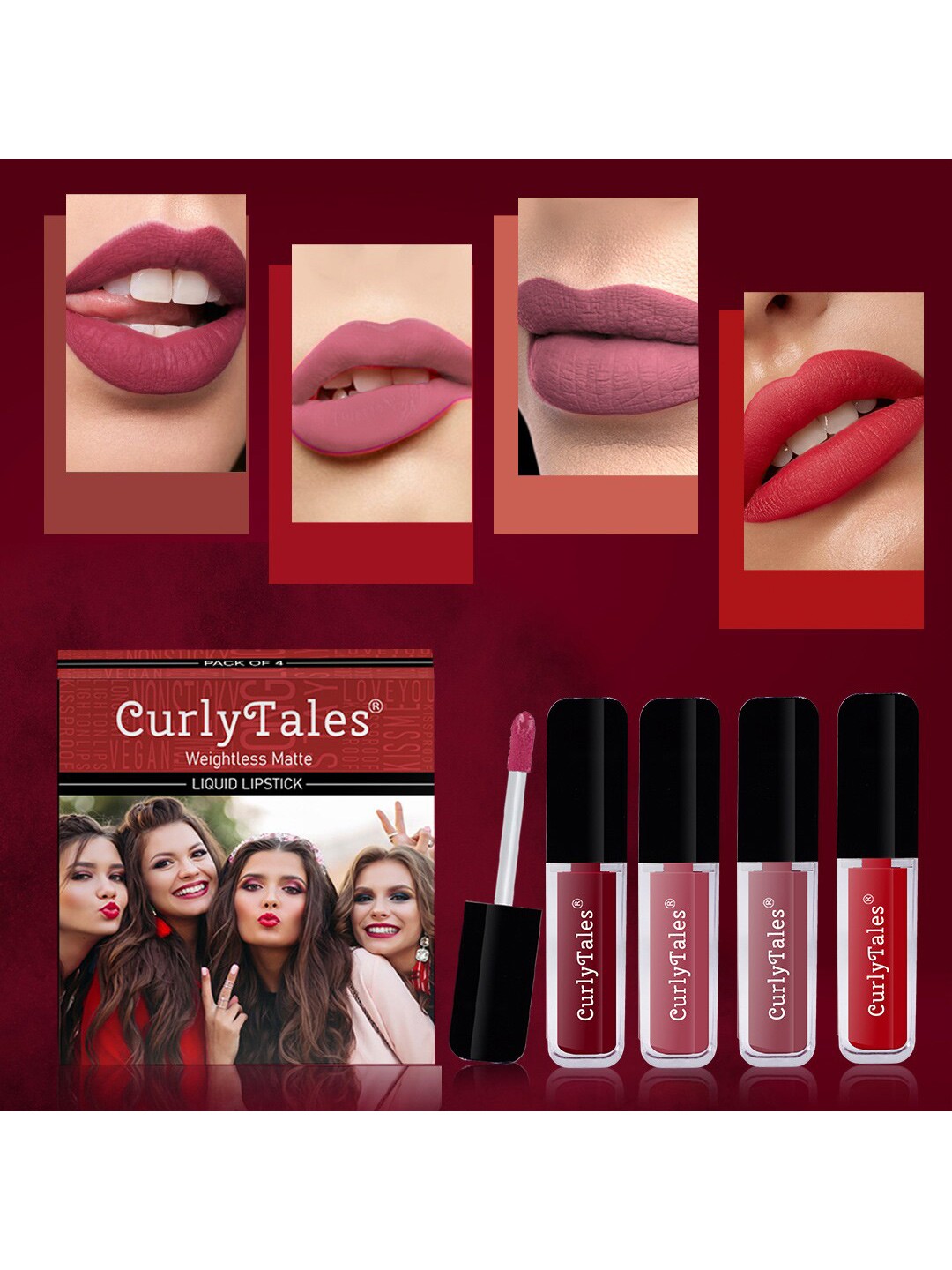 

CurlyTales Set Of 4 Weightless Matte Liquid Lipstick - 3 ml Each, Multi