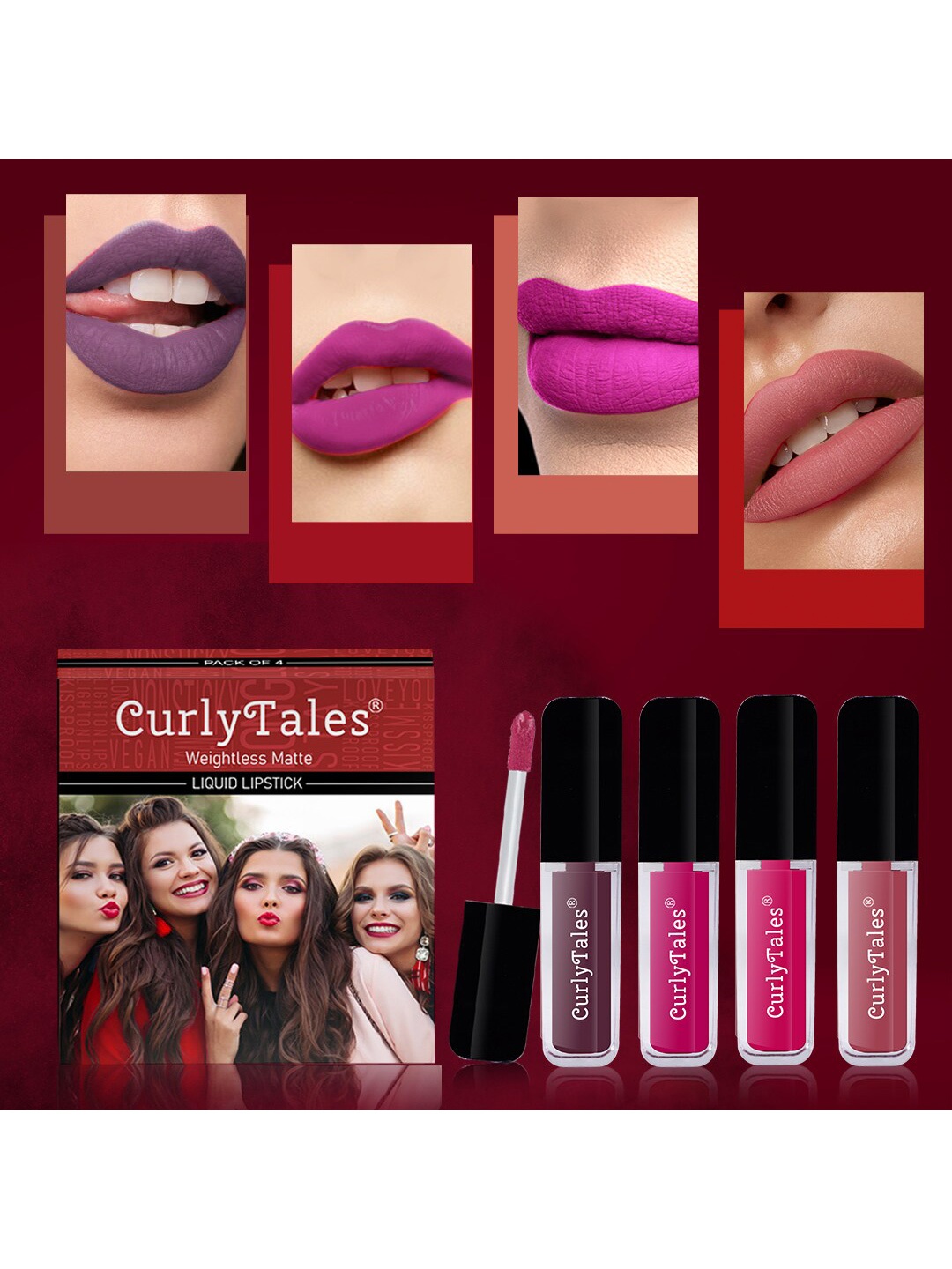 

CurlyTales Set Of 4 Weightless Matte Liquid Lipstick - 3 ml Each, Nude
