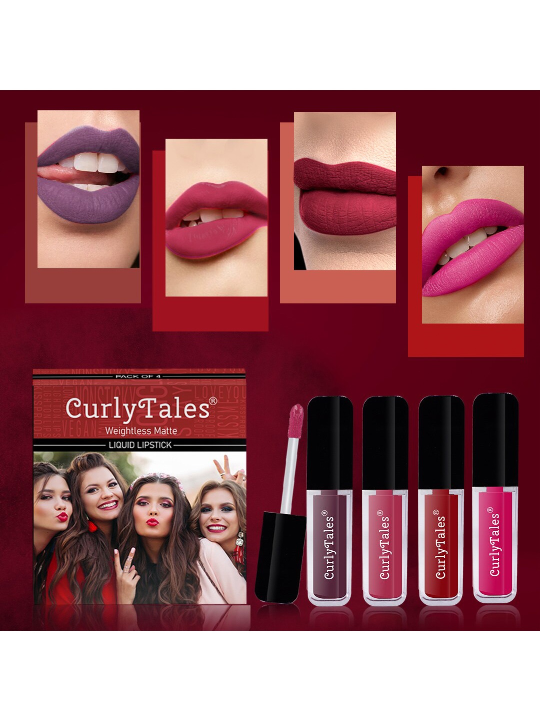 

CurlyTales Set Of 4 Weightless Matte Liquid Lipstick - 3 ml Each, Multi