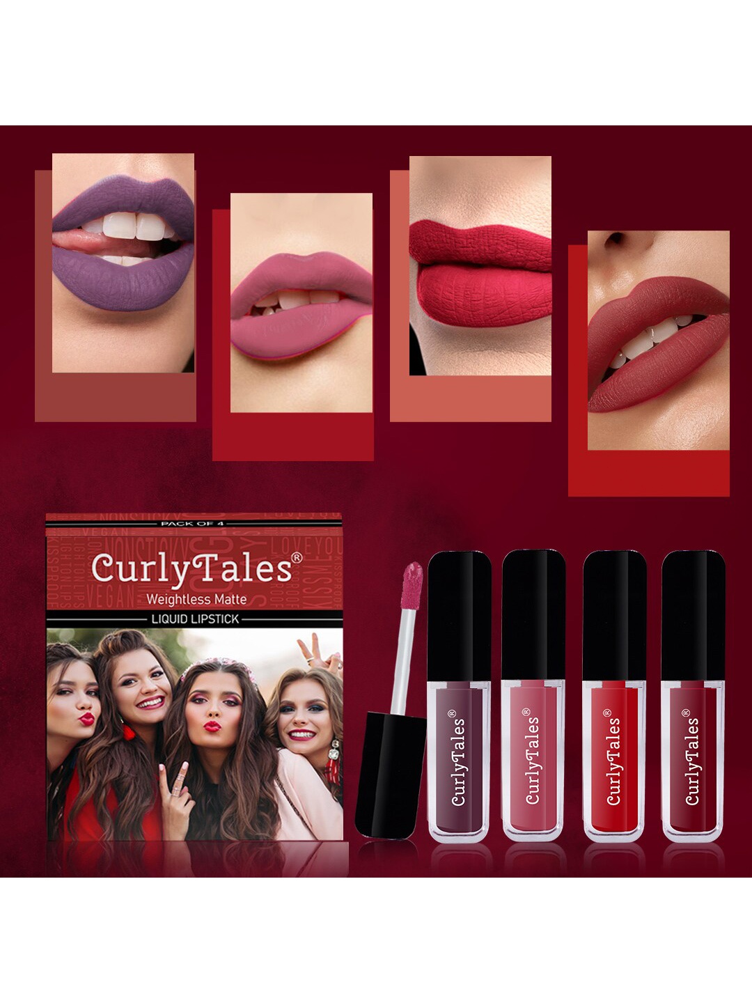 

CurlyTales Set Of 4 Weightless Matte Liquid Lipstick - 3 ml Each, Multi