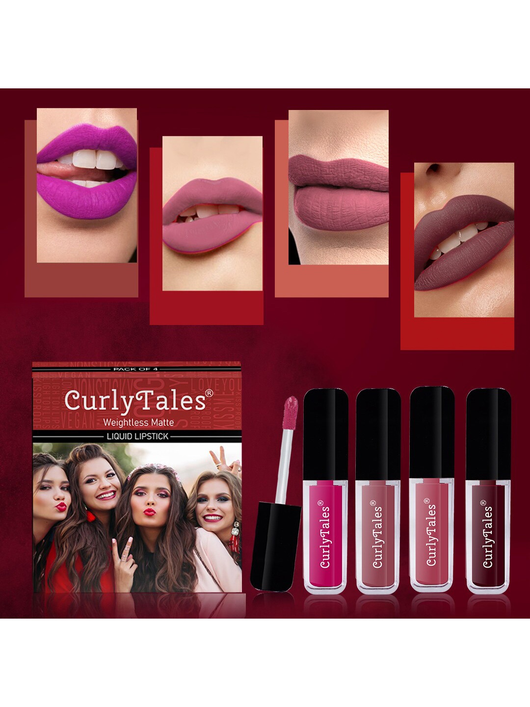 

CurlyTales Set Of 4 Weightless Matte Liquid Lipstick - 3 ml Each, Multi