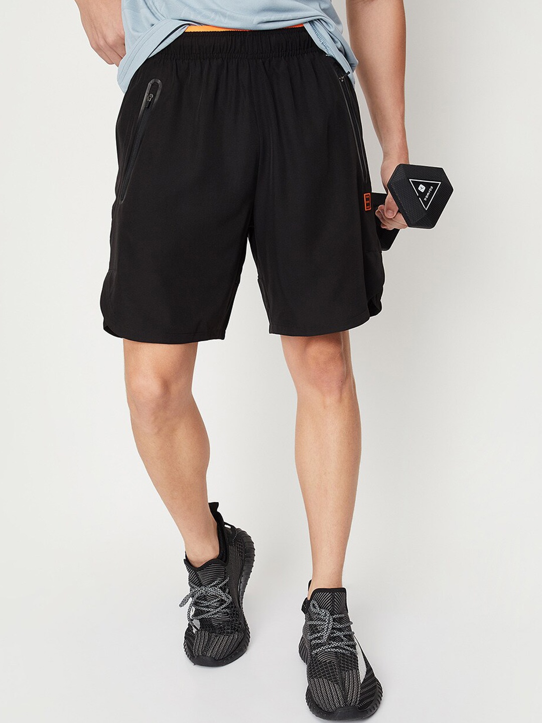 

max Men Mid-Rise Weight Lifting Sports Shorts, Black