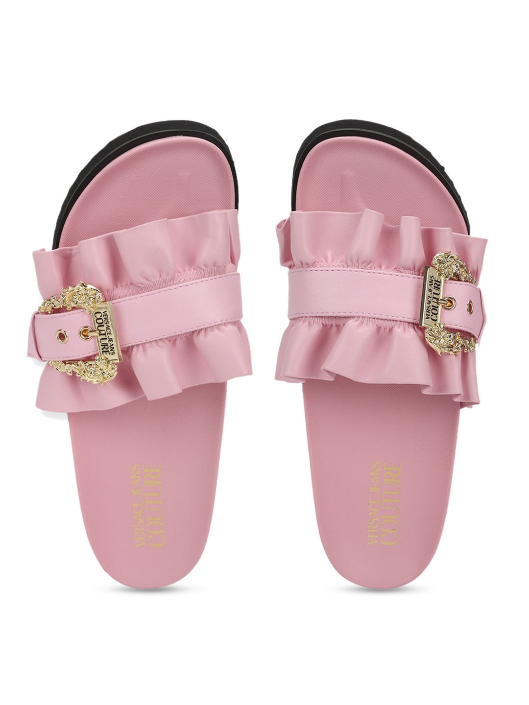 

Versace Jeans Couture Embellished Leather Flatform Sandals With Buckles, Pink