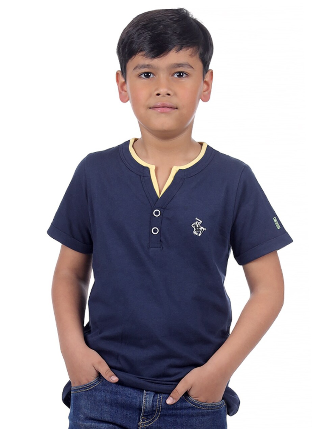 

3PIN Boys Short Sleeves Henley Neck Cotton T-shirt, Navy blue