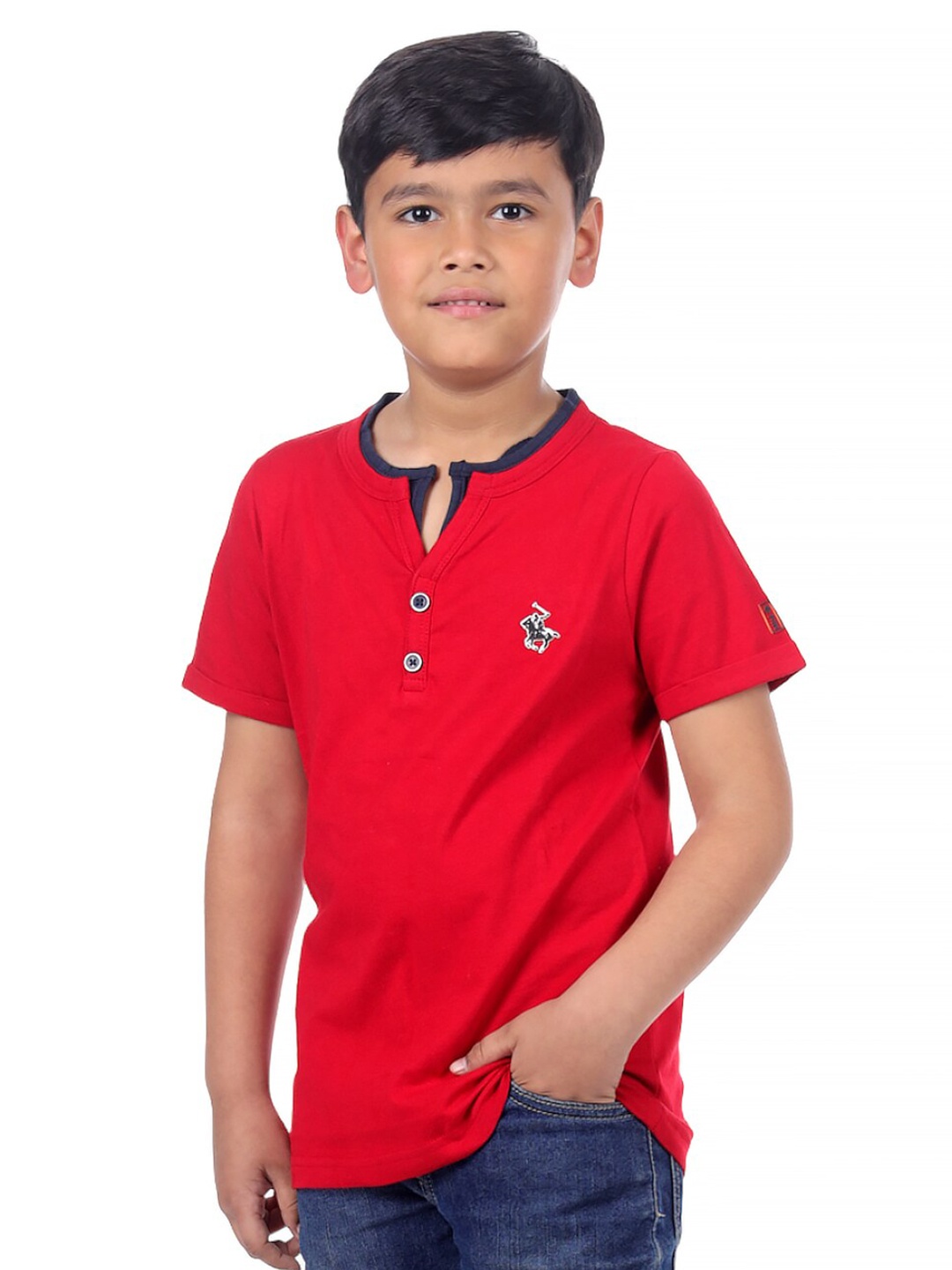 

3PIN Boys Henley Neck Cotton T-Shirt, Red