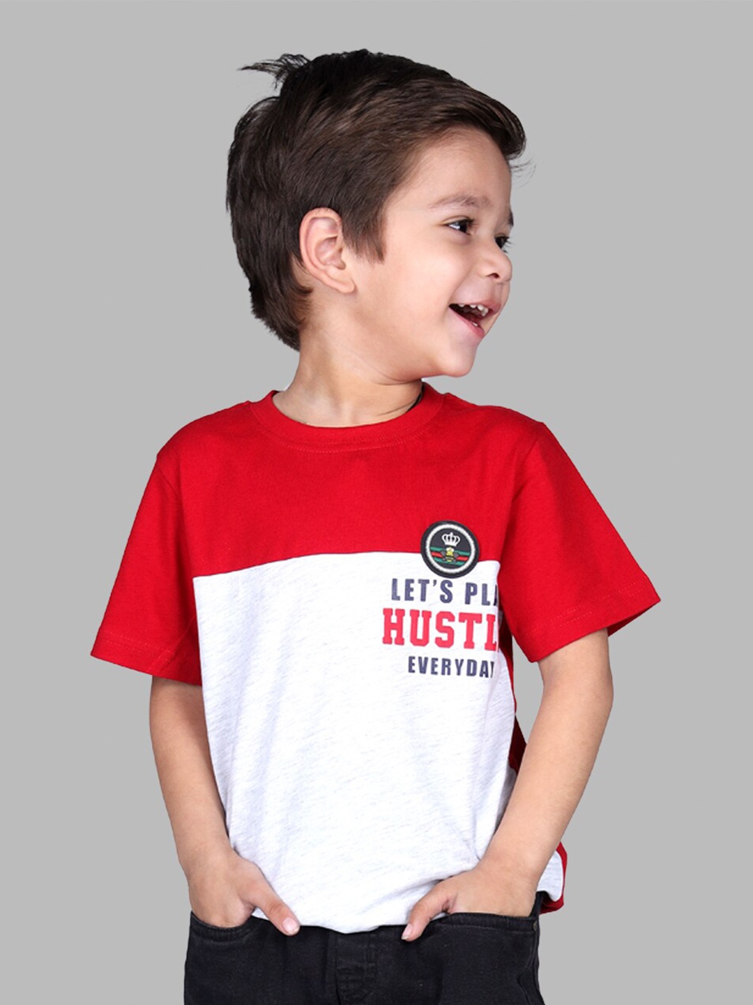 

3PIN Boys Colourblocked Round Neck Cotton T-shirt, Red