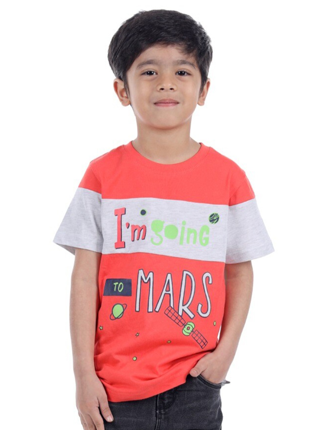 

3PIN Boys Typography Printed Round Neck Cotton T-shirt, Coral