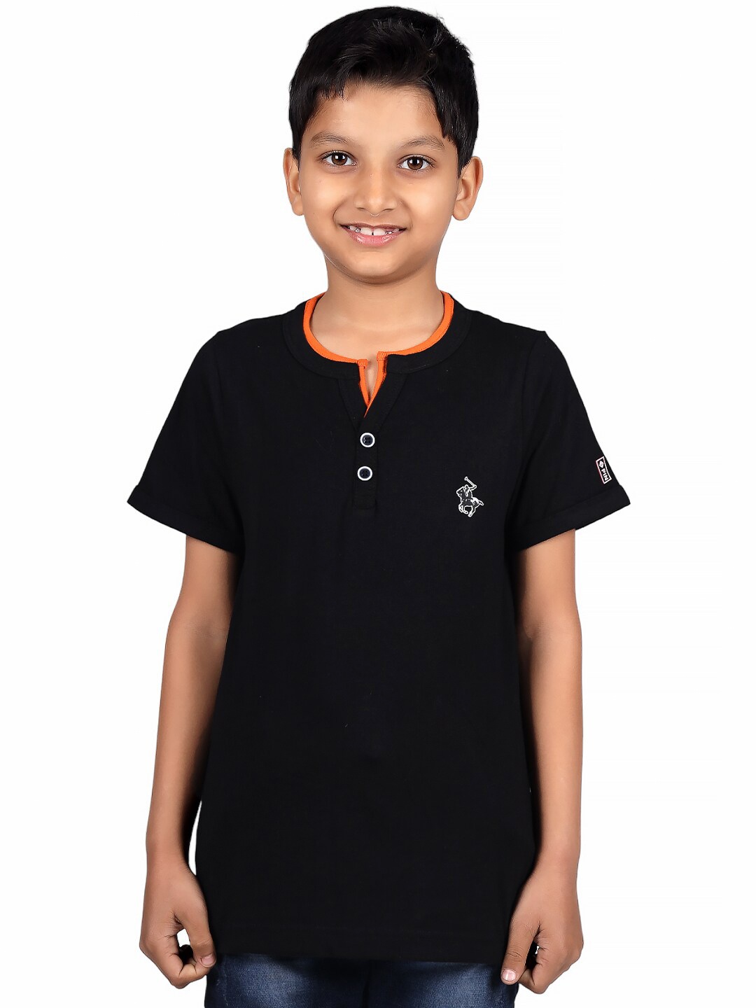 

3PIN Boys Henley Neck Cotton Casual T-shirt, Black