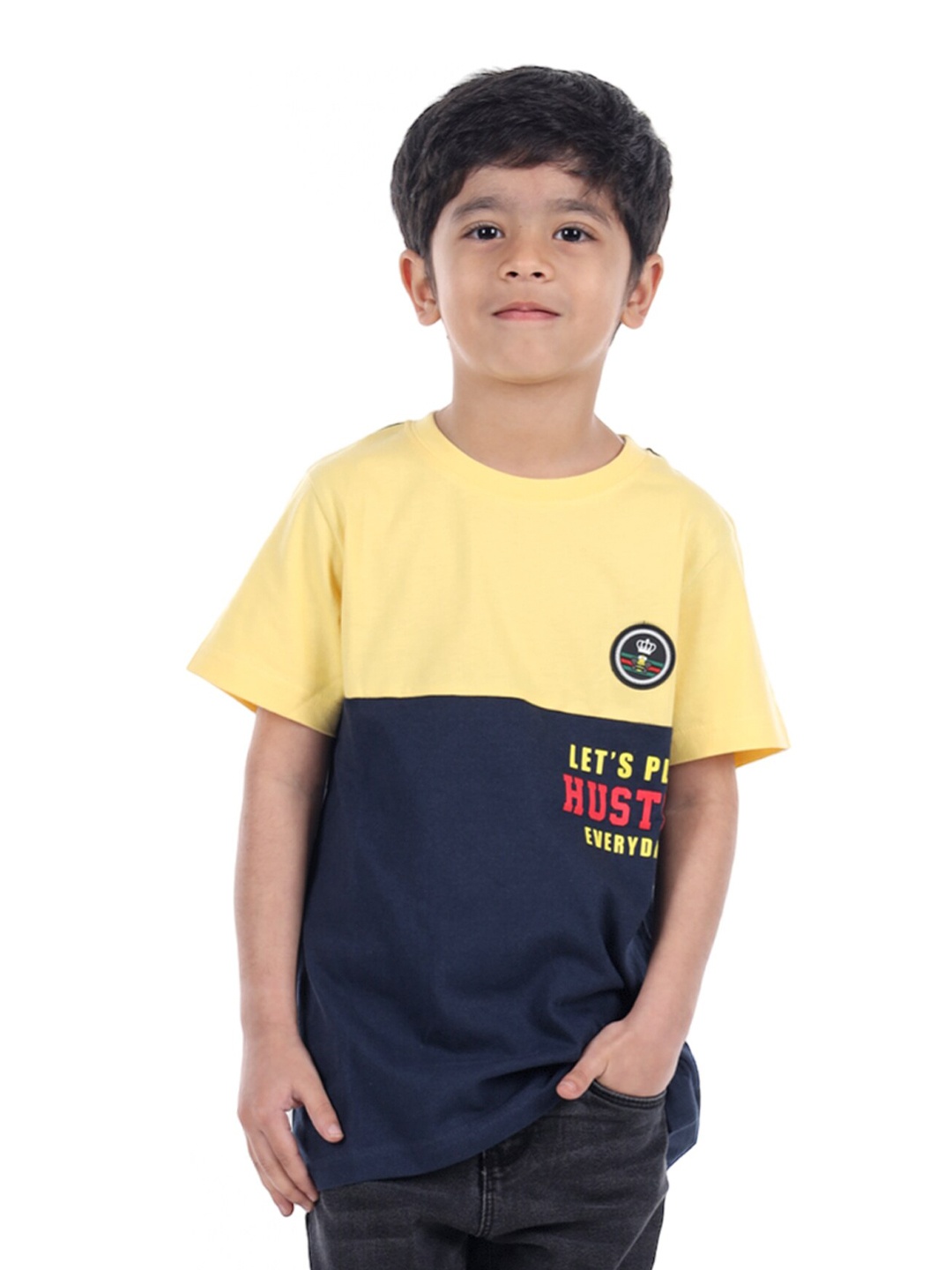 

3PIN Boys Colourblocked Cotton Casual T-shirt, Yellow