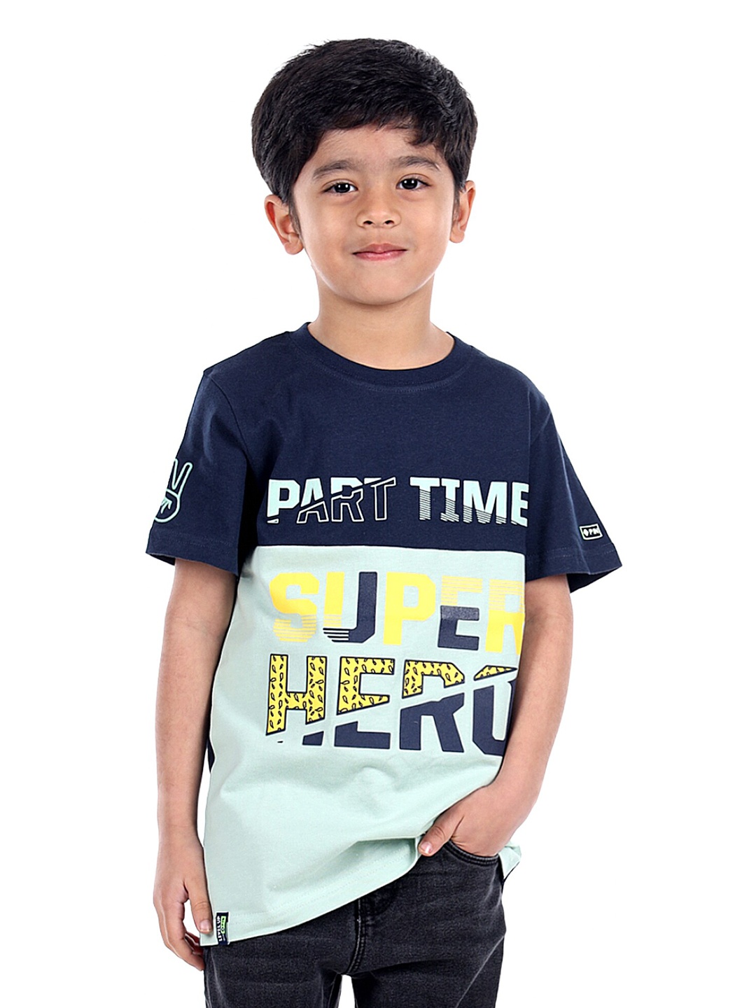 

3PIN Boys Typography Printed Cotton T-shirt, Navy blue