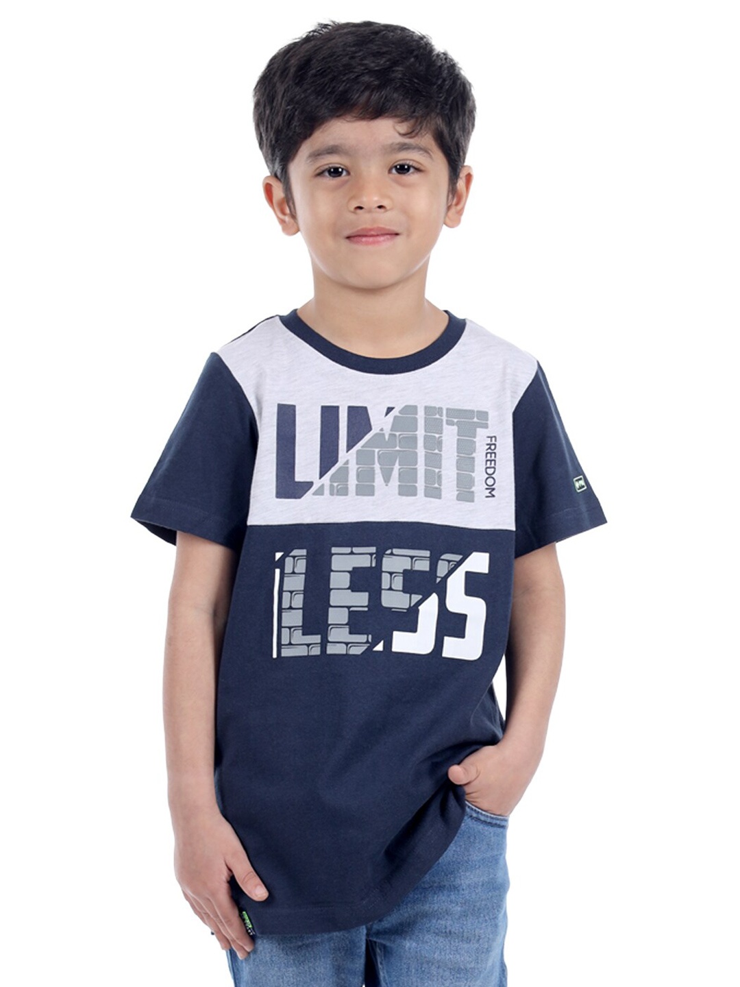 

3PIN Boys Typography Printed Cotton T-shirt, Navy blue