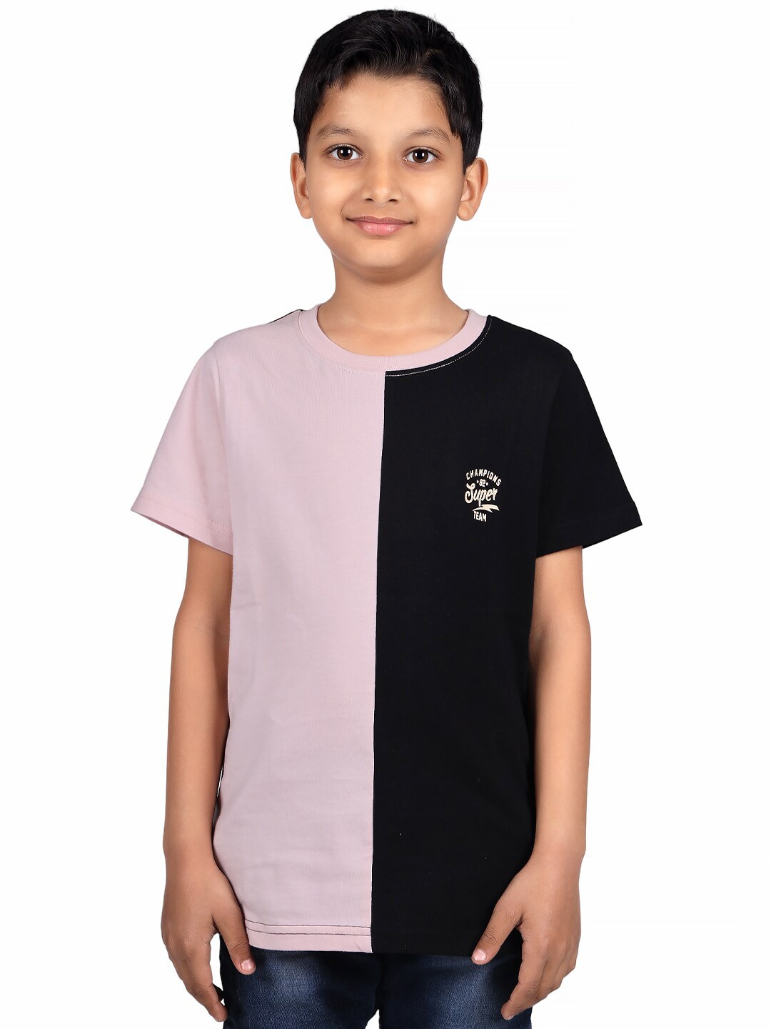 

3PIN Boys Colourblocked Round Neck Cotton T-shirt, Pink