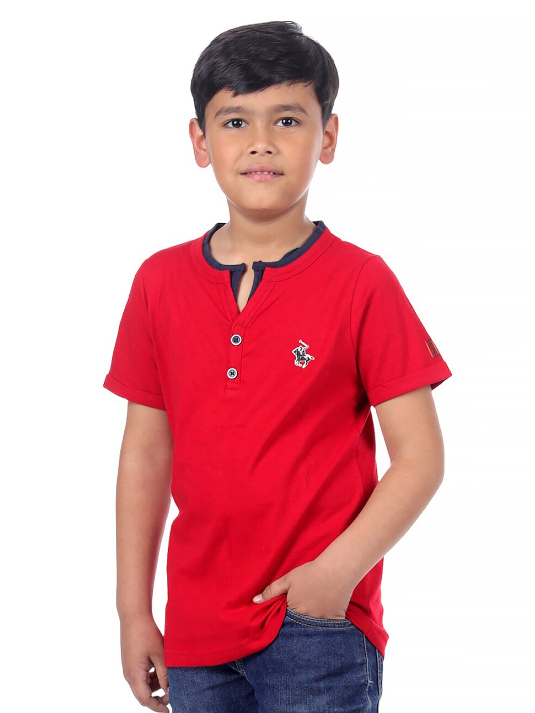 

3PIN Boys Henley Neck Cotton T-Shirt, Red