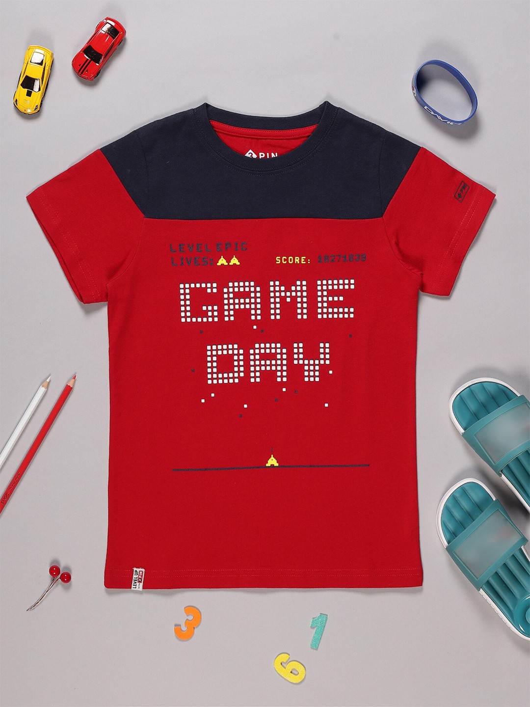 

3PIN Boys Typography Printed Round Neck Cotton T-shirt, Red