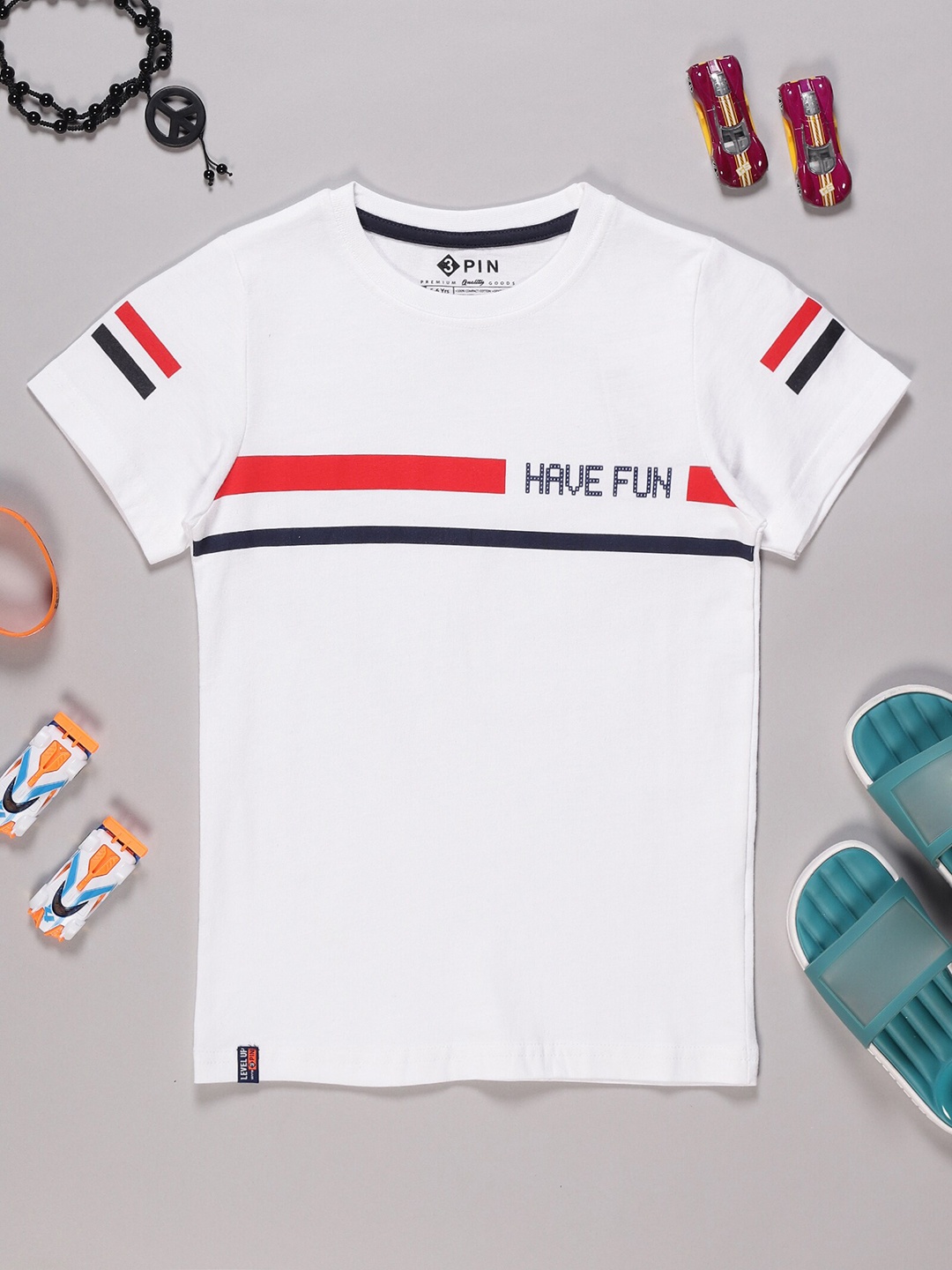 

3PIN Boys Typography Printed Cotton T-Shirt, White