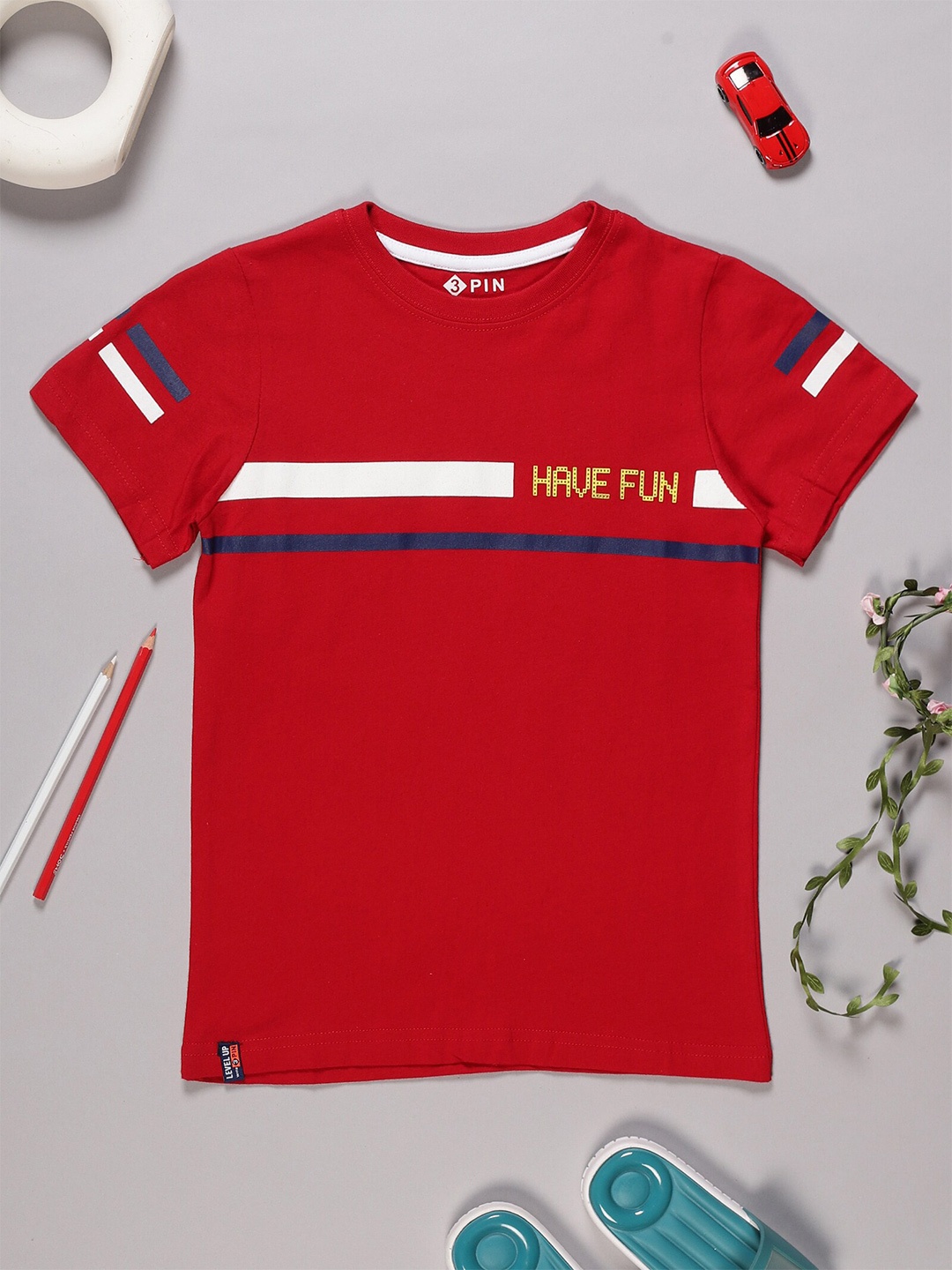 

3PIN Boys Typography Printed Cotton T-shirt, Red