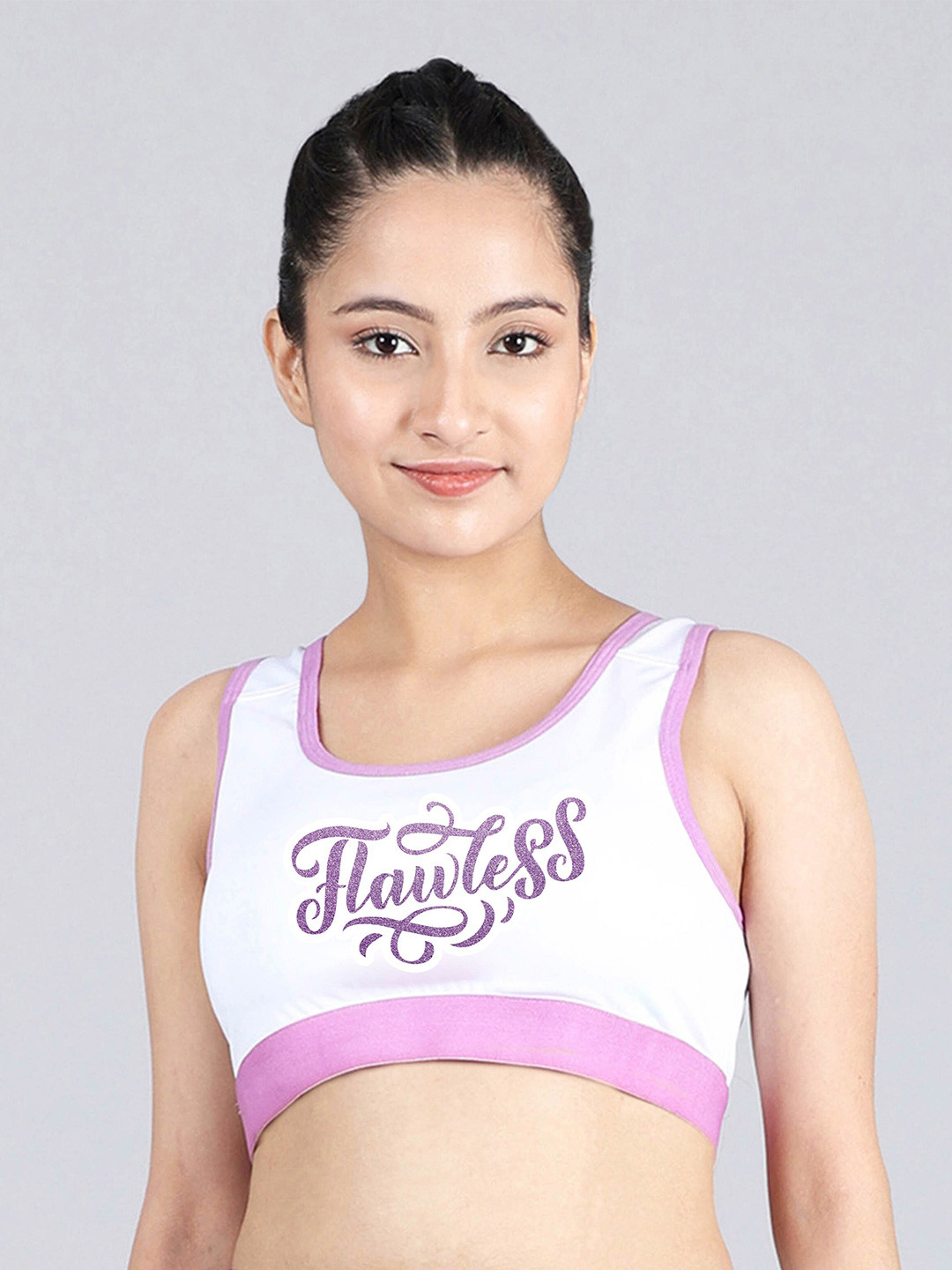 

DChica Full Coverage Non Padded Racerback Sports Bra, White