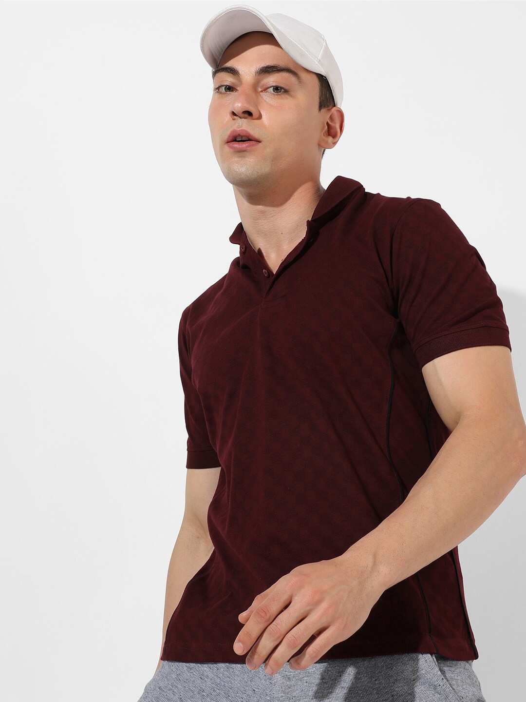 

Campus Sutra Polo Collar Cotton T-shirt, Maroon