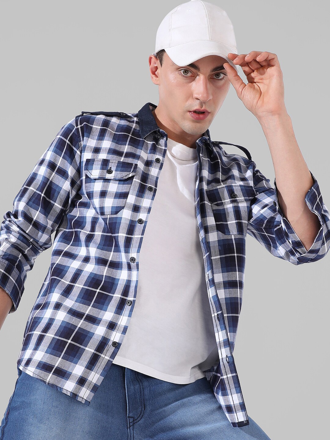 

Campus Sutra Classic Tartan Checked Cotton Casual Shirt, Blue