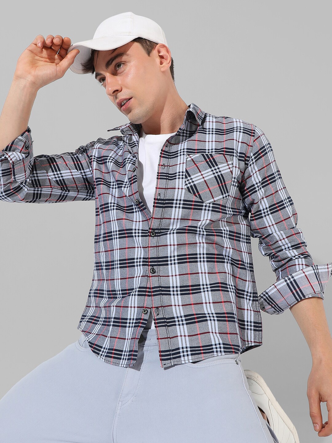 

Campus Sutra Classic Fit Tartan Checked Cotton Casual Shirt, Grey