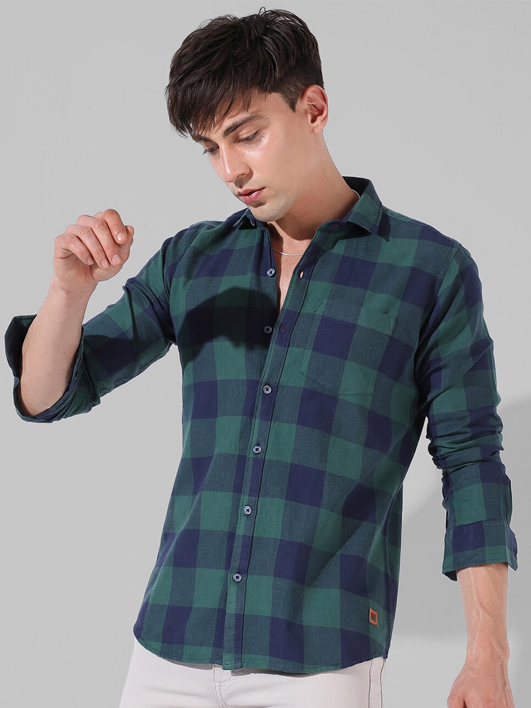 

Campus Sutra Classic Fit Checked Cotton Casual Shirt, Green