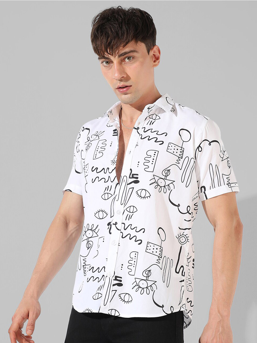 

Campus Sutra Classic Fit Abstract Printed Cotton Casual Shirt, White