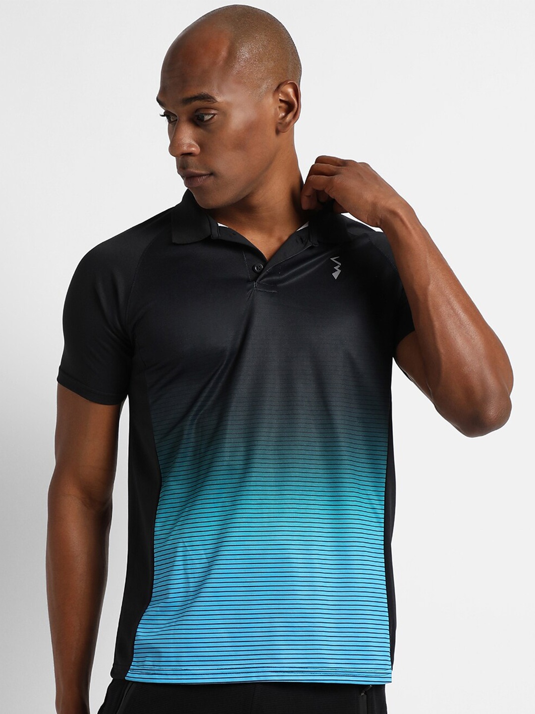 

Campus Sutra Striped Polo Collar Activewear T-shirt, Black