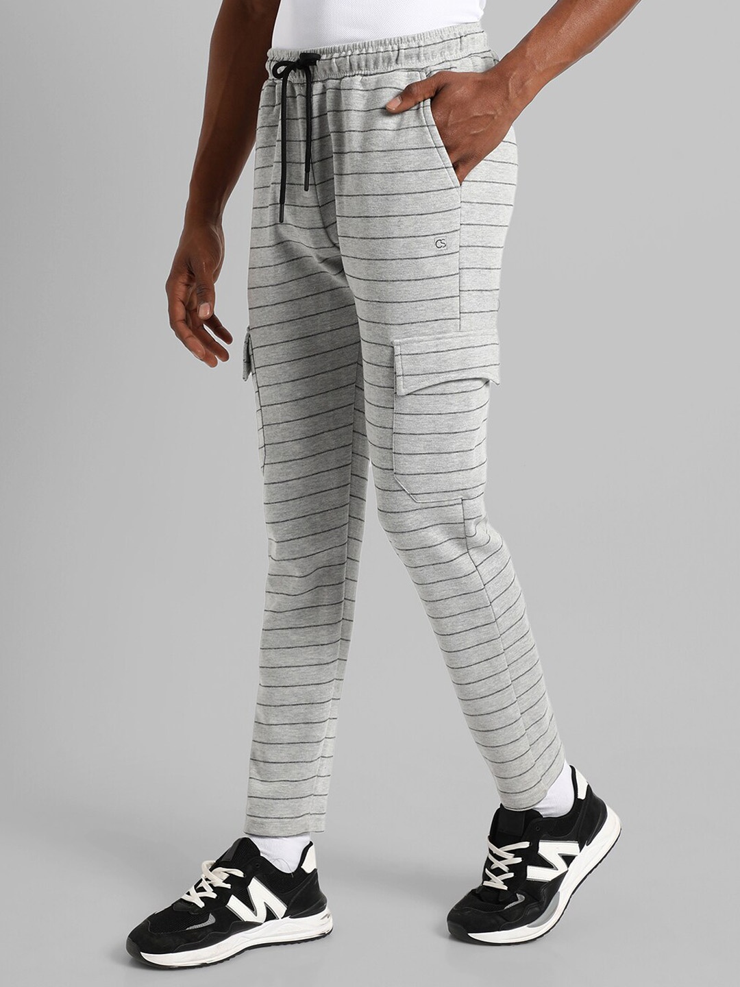 

Campus Sutra Men Striped Cotton Track Pants, Grey