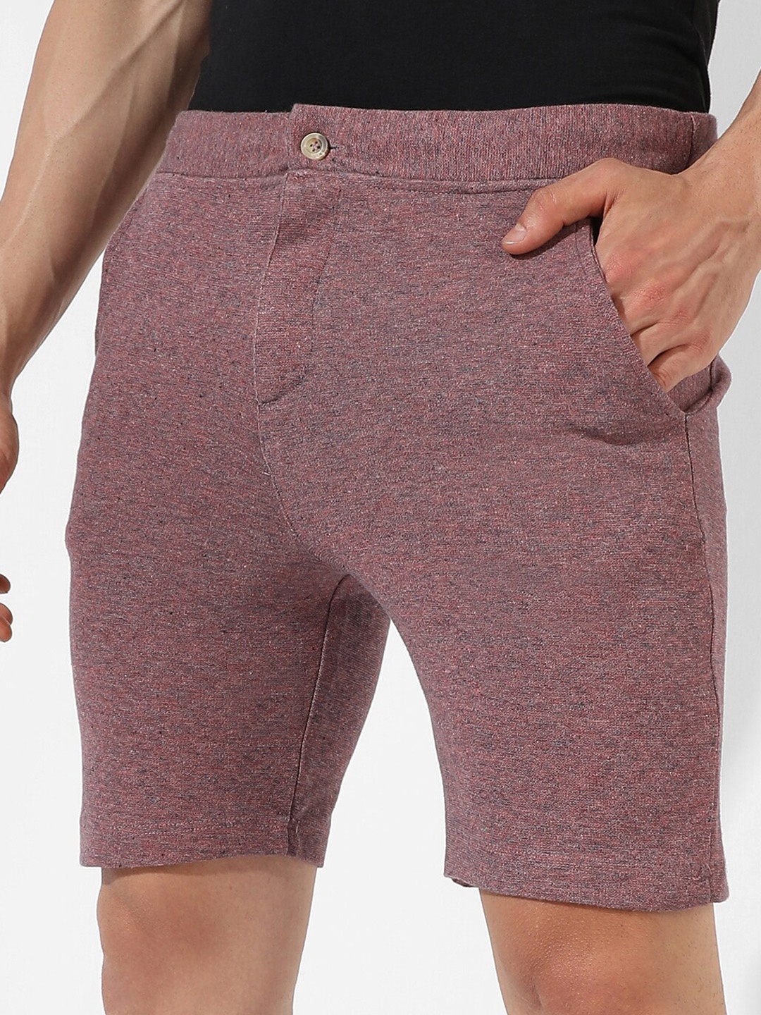 

Campus Sutra Men Self Design Cotton Cotton Mid-Rise Shorts, Pink
