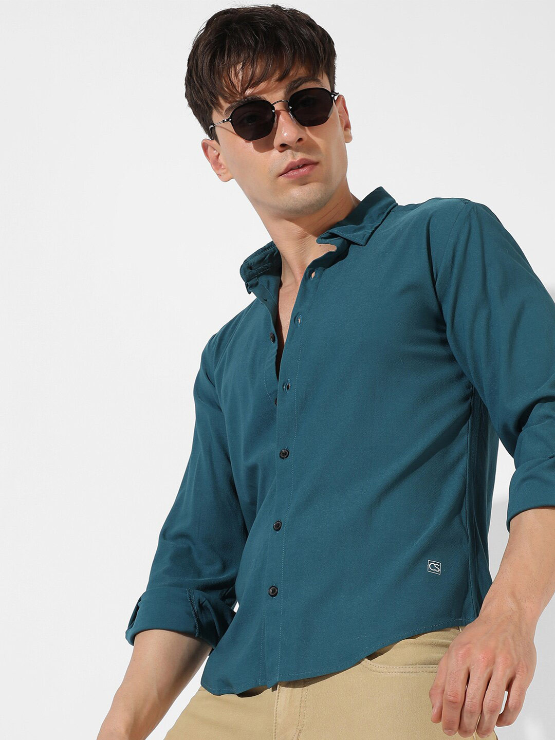 

Campus Sutra Classic Spread Collar Cotton Casual Shirt, Teal