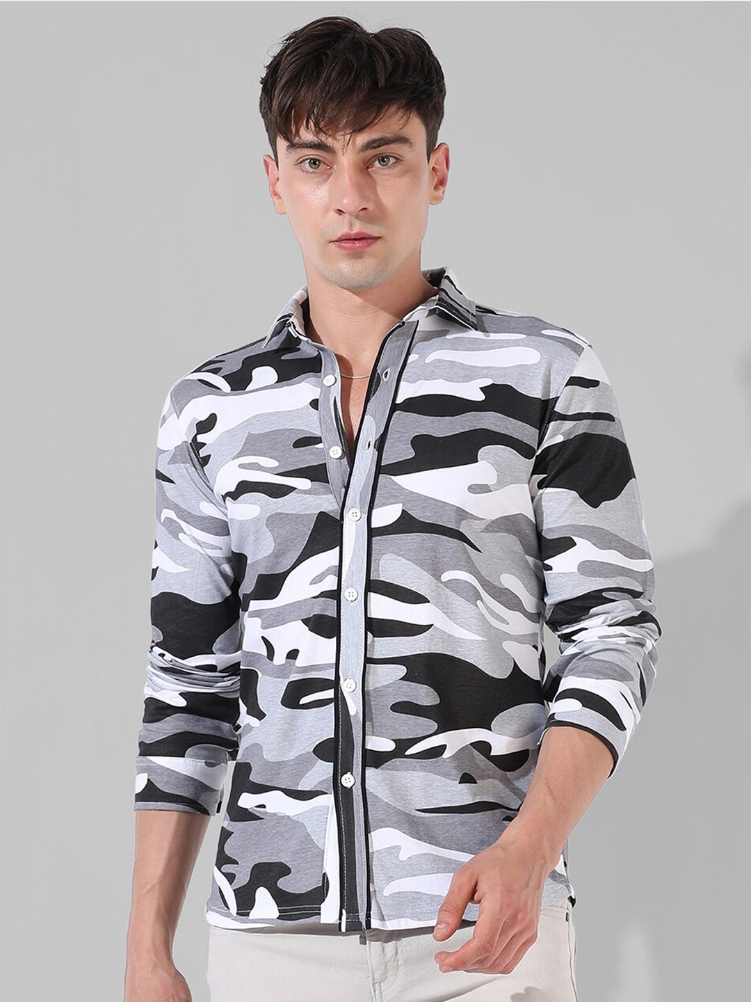 

Campus Sutra Classic Camouflage Printed Cotton Casual Shirt, Grey