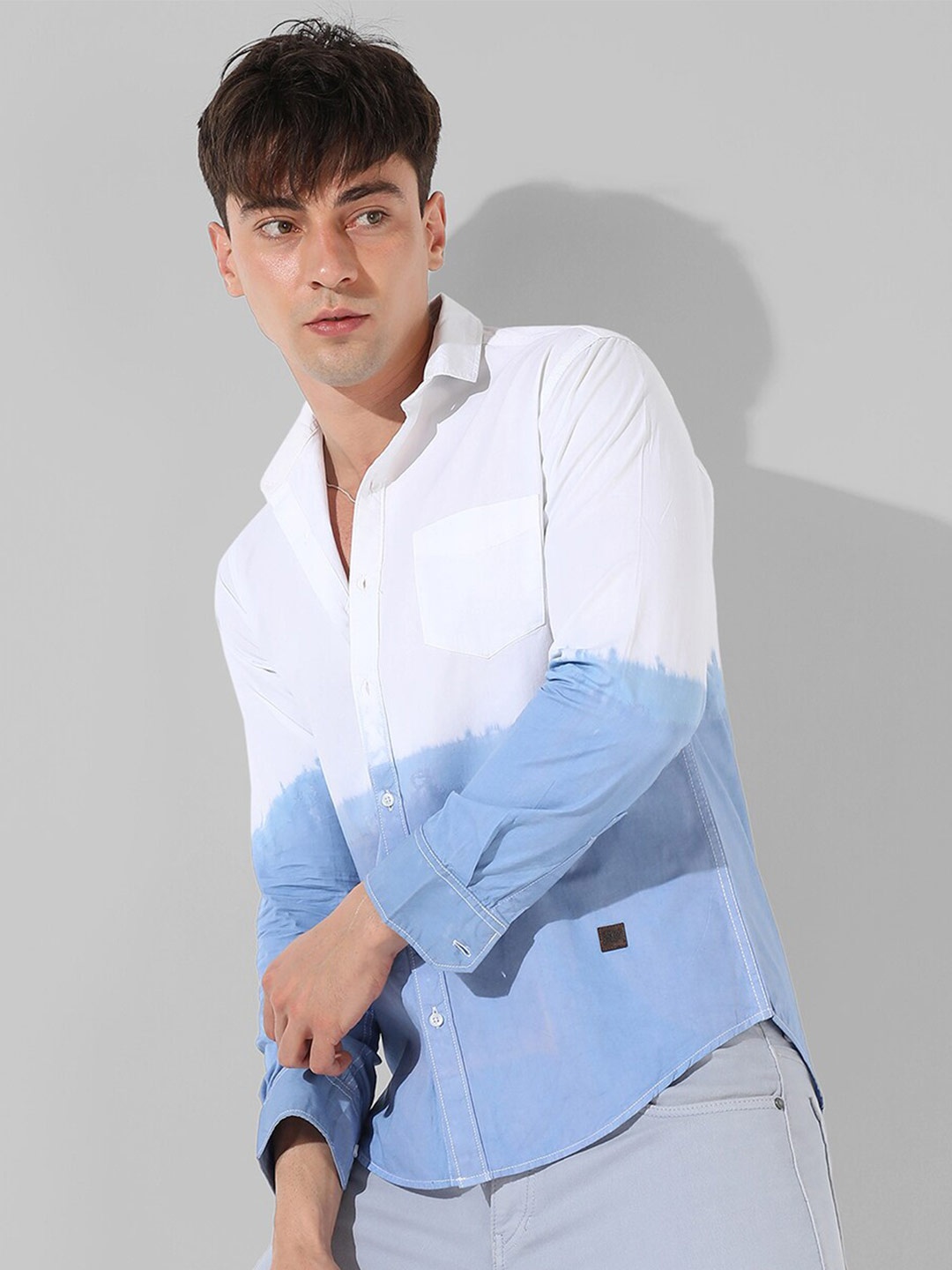 

Campus Sutra Classic Fit Colourblocked Cotton Casual Shirt, White