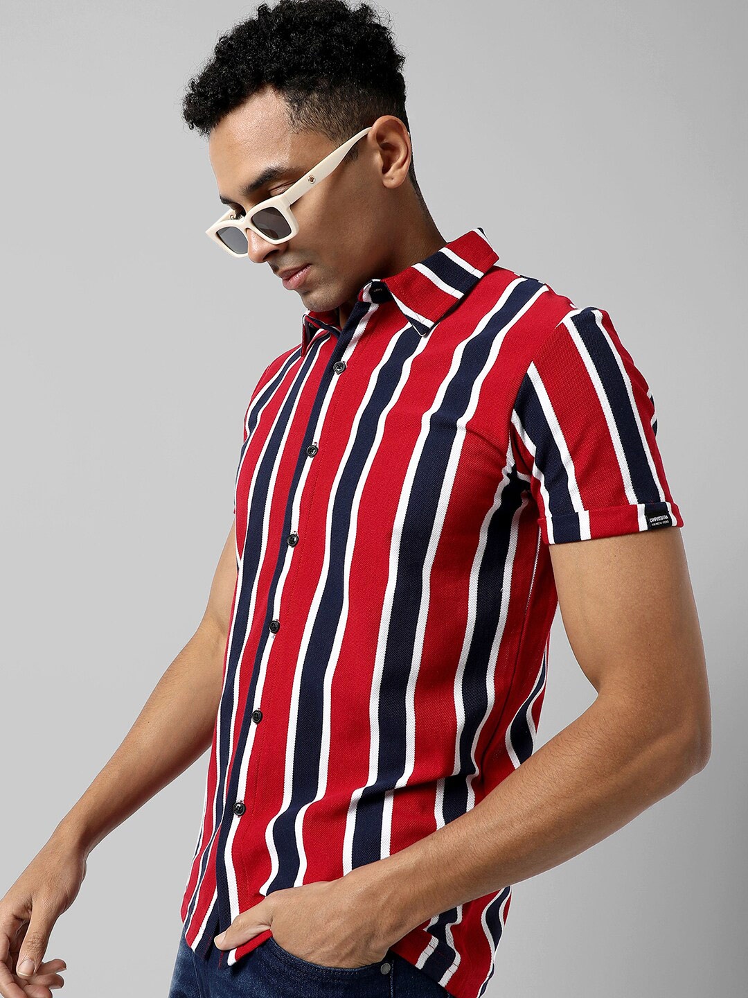 

Campus Sutra Classic Vertical Striped Cotton Casual Shirt, Red