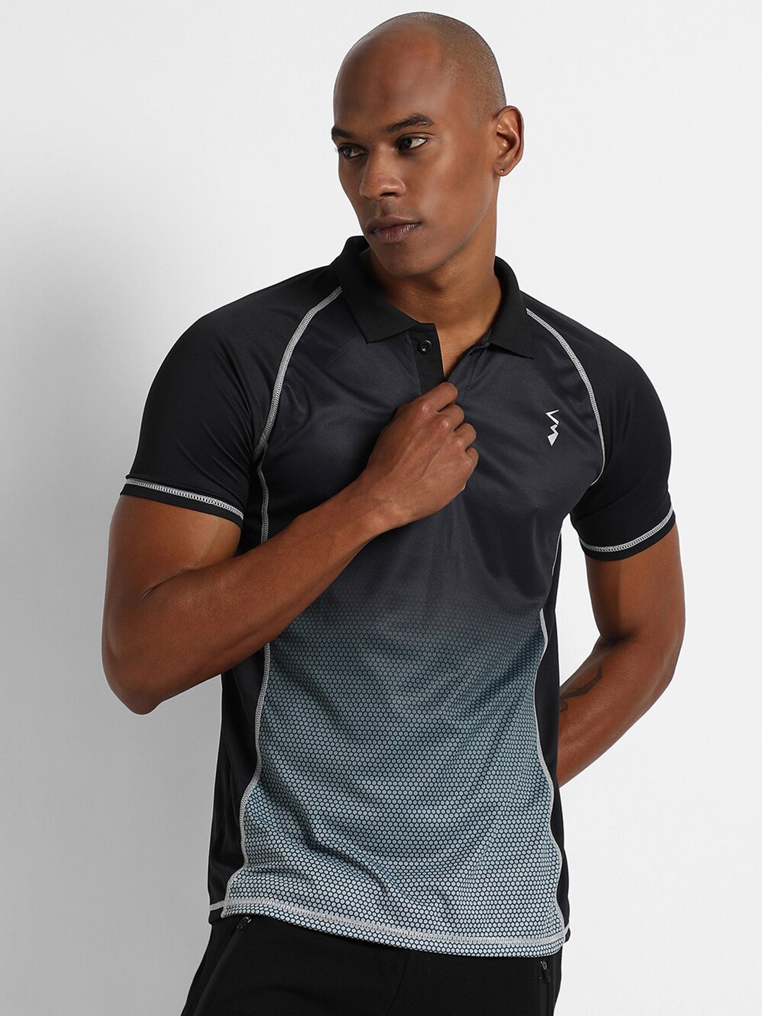 

Campus Sutra Geometric Printed Polo Collar T-shirt, Black