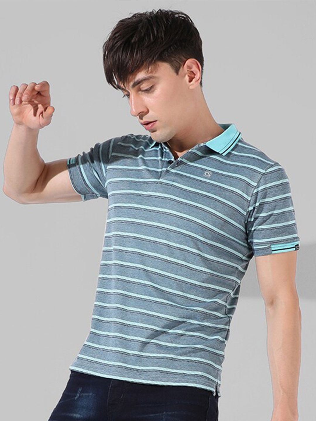 

Campus Sutra Striped Cotton T-shirt, Blue