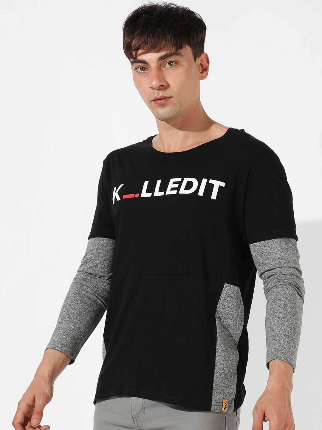 

Campus Sutra Typography Printed Cotton T-shirt, Black